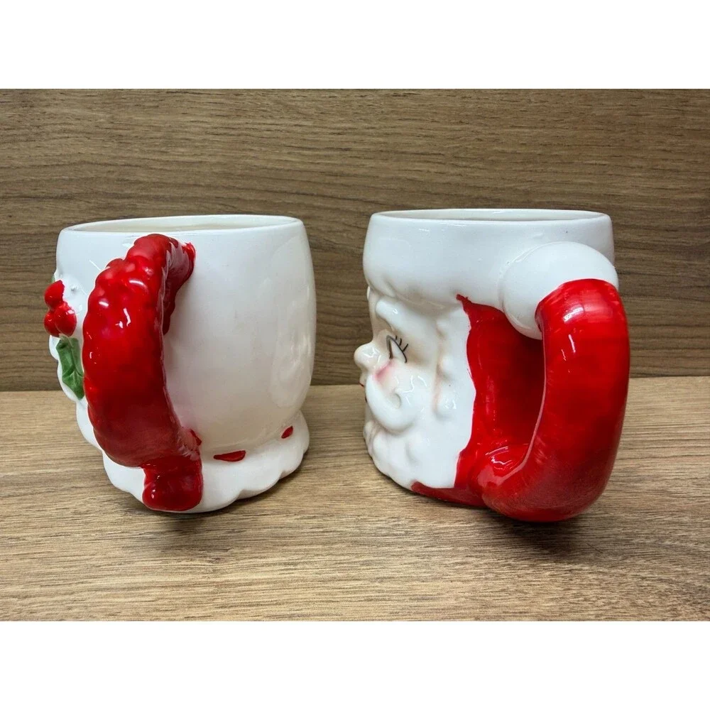 Lefton Santa and Mrs Claus Mugs Christmas Cups - Vintage
